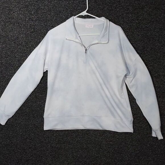 Pink Lily Light Blue Pull Over Sweatshirt Jacket with Zipper Collar - Picture 10 of 10